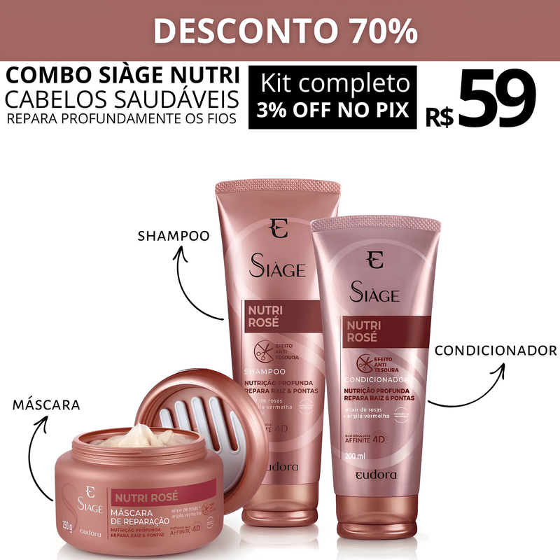 KIT NUTRI CABELOS SAUDÁVEIS - 70% DE DESCONTO