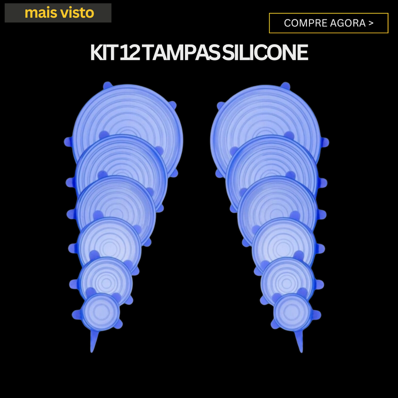 Compre 6 Leve 12 - Kit 12 Tampas de Silicone Reutilizável (UNIVERSAL) - Super Elástico - OFERTA ESPECIAL