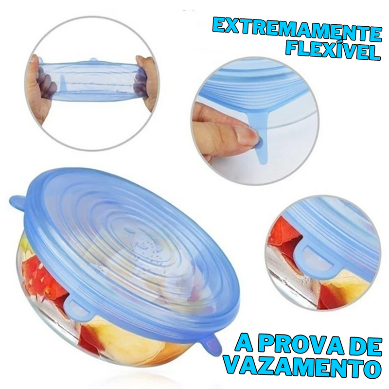 Compre 6 Leve 12 - Kit 12 Tampas de Silicone Reutilizável (UNIVERSAL) - Super Elástico - OFERTA ESPECIAL